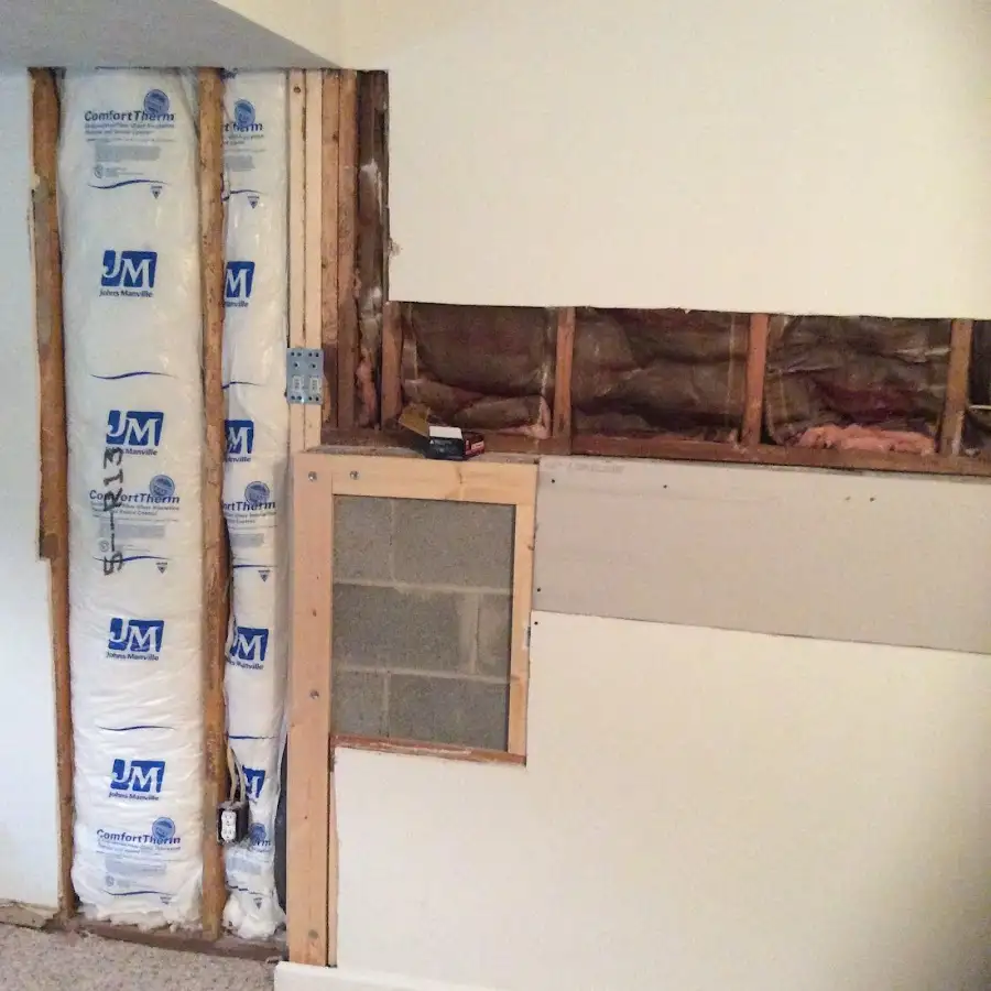 Wall insulation replacement during Basement Flood Cleanup in West Springfield
